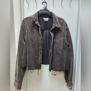 Urban Outfitters Cropped Distressed Corduroy Jacket in Brown